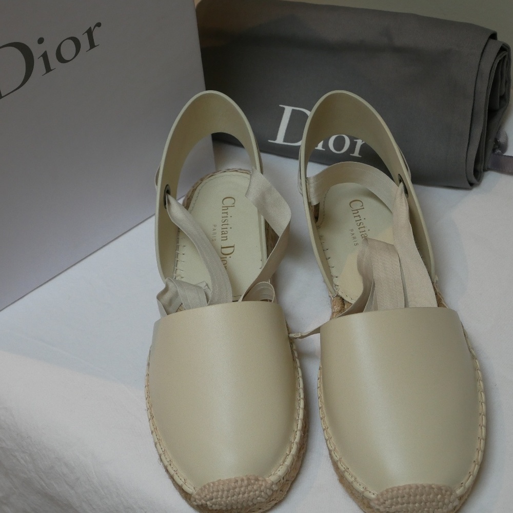 NWT Dior Leather Lace-up Espadrilles - Cream